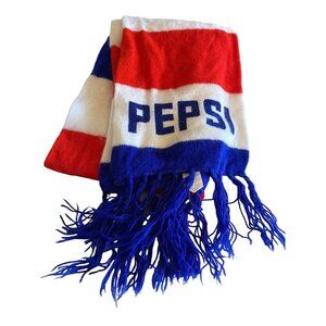 Vintage Pepsi Logo Knit Scarf Retro Red White Blue Fringe